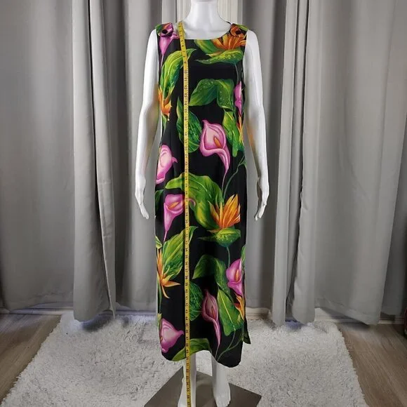 Sag Harbor Women's Black, Green Tropical Floral Sleeveless Maxi Dress Size 14P - Picture 3 of 12